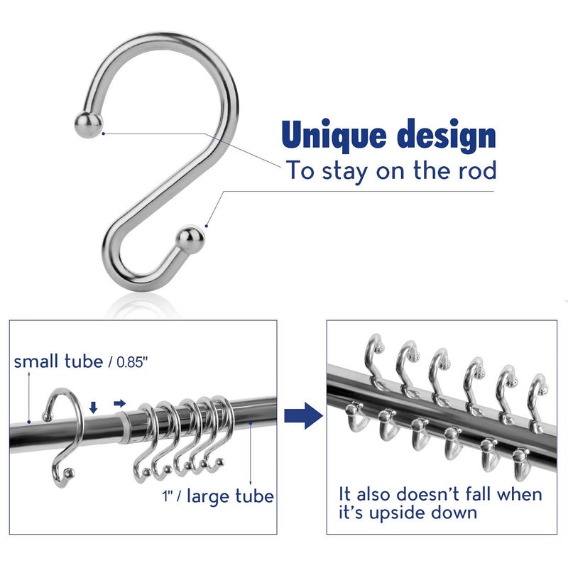UNCONSIL Metal Shower Curtain Hooksï¼ŒSet of 12 Ringsï¼ŒRust Resistant S Shaped Hooks Hangers for Shower Curtains, Kitchen Utensils, Clothing, Towels, etc. (Chrome) - Image 3